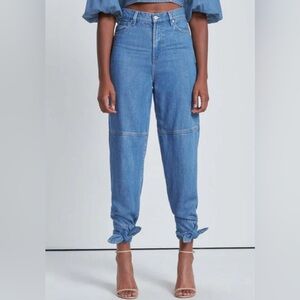 7 For All Mankind Tapered Ankle Tie Jean Medium Wash High Rise Ankle Sz 28